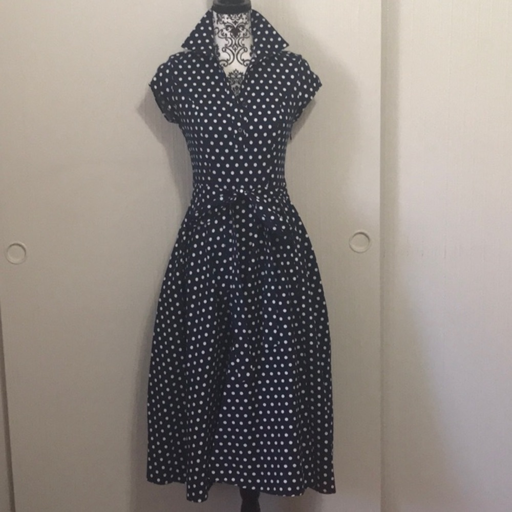 Navy polka dot 40’s-50’s style dress